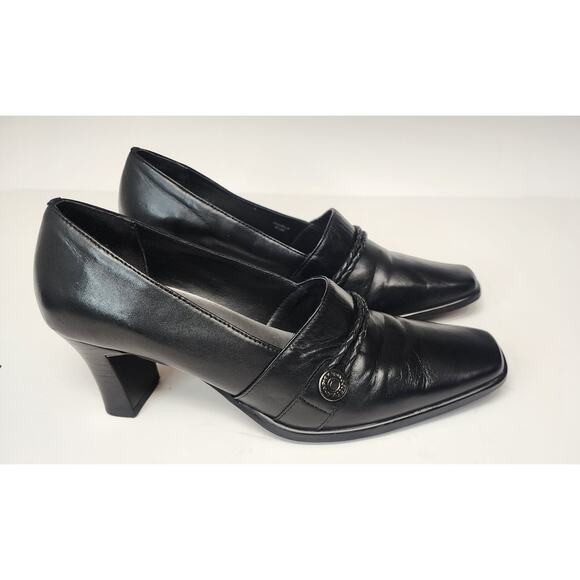 Artiva Angela Women's Silver Button Leather Block Heels Loafers Pump Shoes 8.5M - Picture 1 of 11